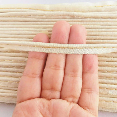 2mm Flanged Insertion Piping on 9mm Band, Beige Art Silk Fabric Trim, Cord piping Trim